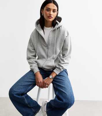 Grey Marl Cotton Blend Zip Through Hoodie