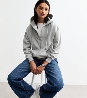 Grey Marl Zip Through Hoodie New Look