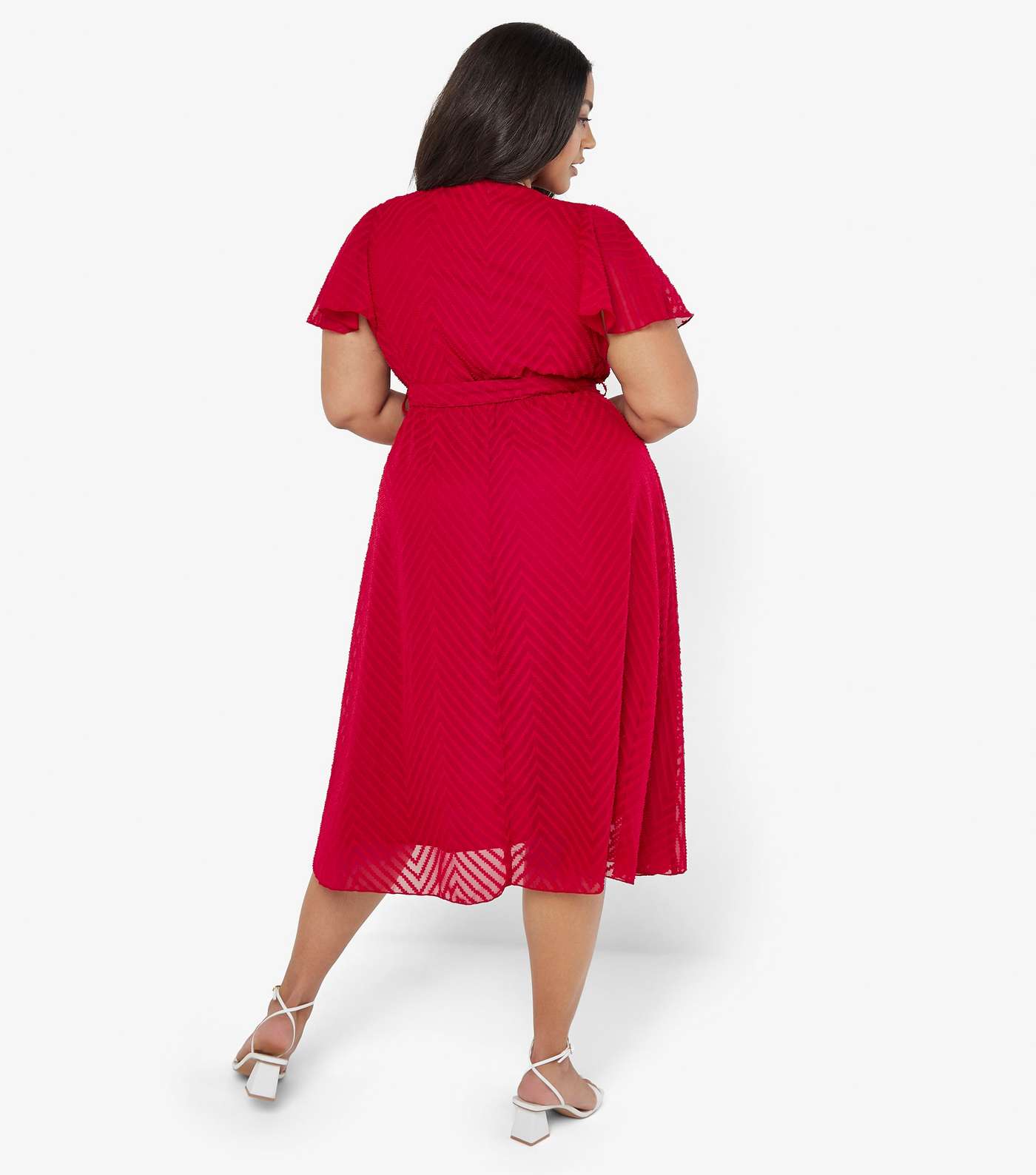 Apricot Curve Red Chevron Jacquard Midi Dress  Image 3