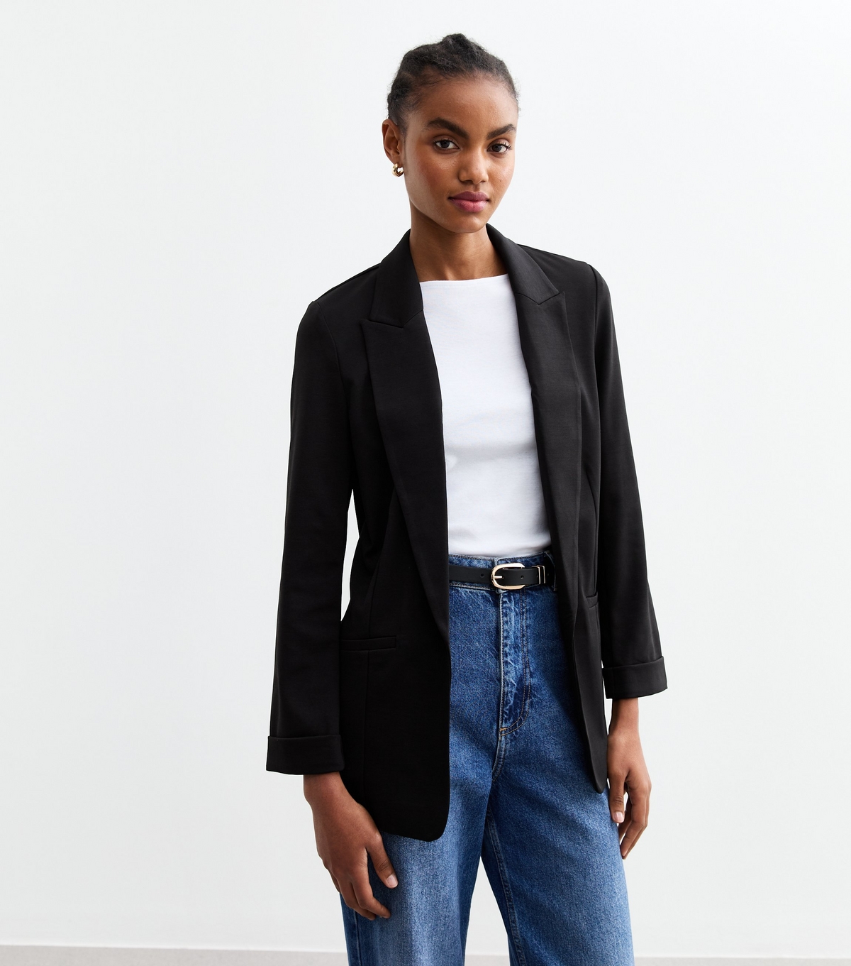 Women's Tall Black Open Front Ponte Blazer New Look