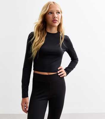 Girls Black Long Sleeve Stretch Slinky Top