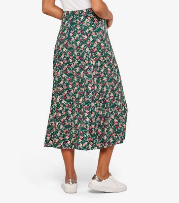 Apricot Green Floral Midi Skirt New Look