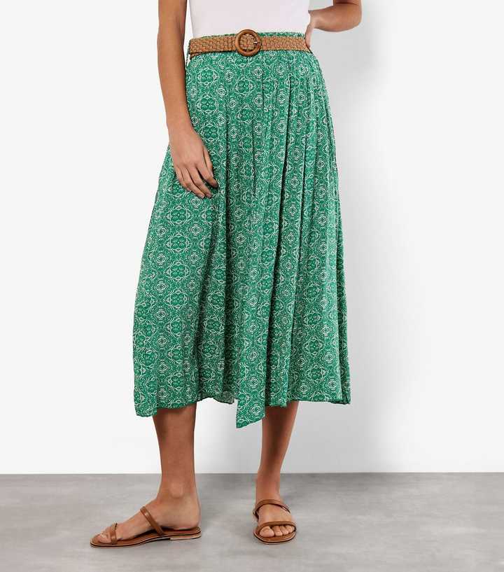 Apricot Green Mosaic Midi Skirt 