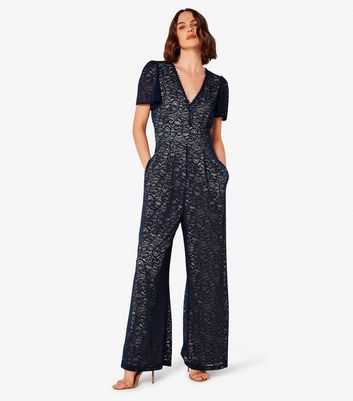 Apricot Navy Wrap Lace Jumpsuit New Look