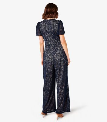 Apricot Navy Wrap Lace Jumpsuit New Look