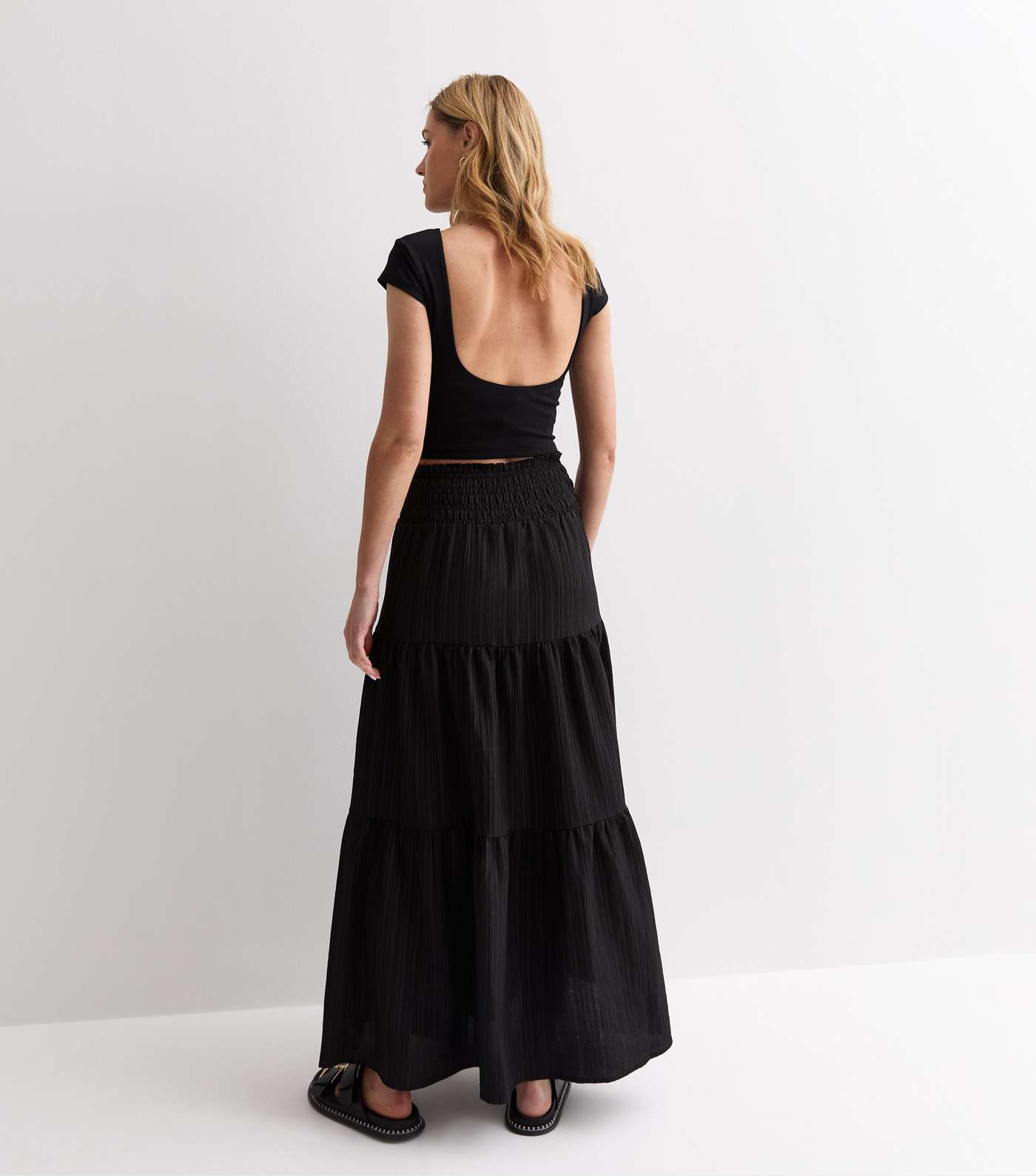Gini London Black Tiered Maxi Skirt Image 4