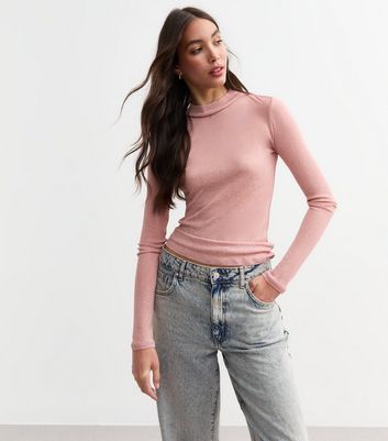 Pink Mesh High Neck Long Sleeve Top New Look