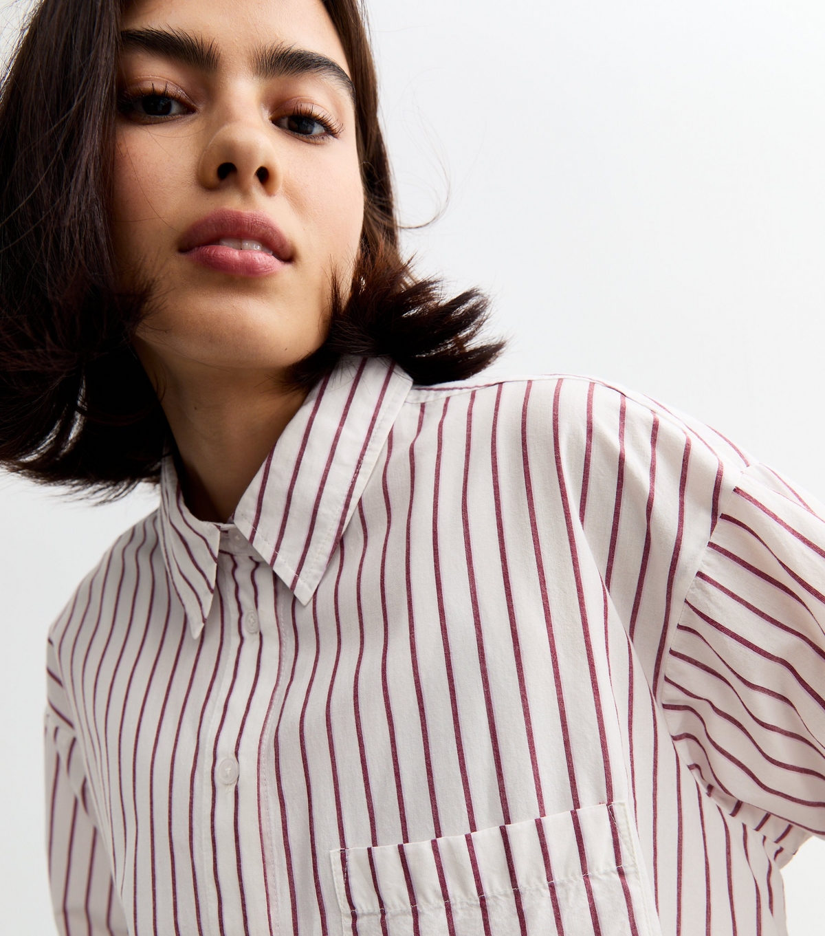 Women's Burgundy Striped Cotton Poplin Shirt New Look