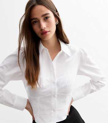 White Cotton Poplin Crop Corset Shirt 