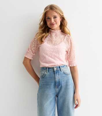 Gini London Pink Lace High Neck Blouse