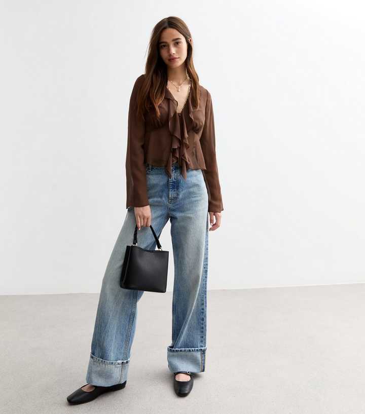 Brown Ruffle Tie Front Top | New Look