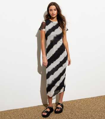 Black Ombré-Stripe Short-Sleeve Bodycon Midi Dress