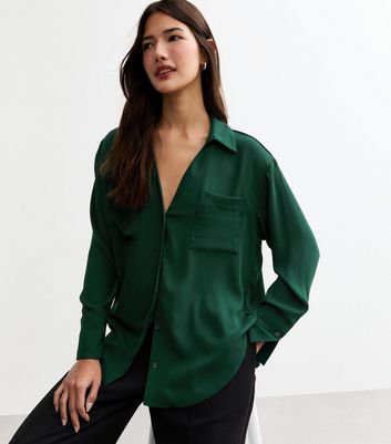 Dark Green Long Sleeve Shirt New Look