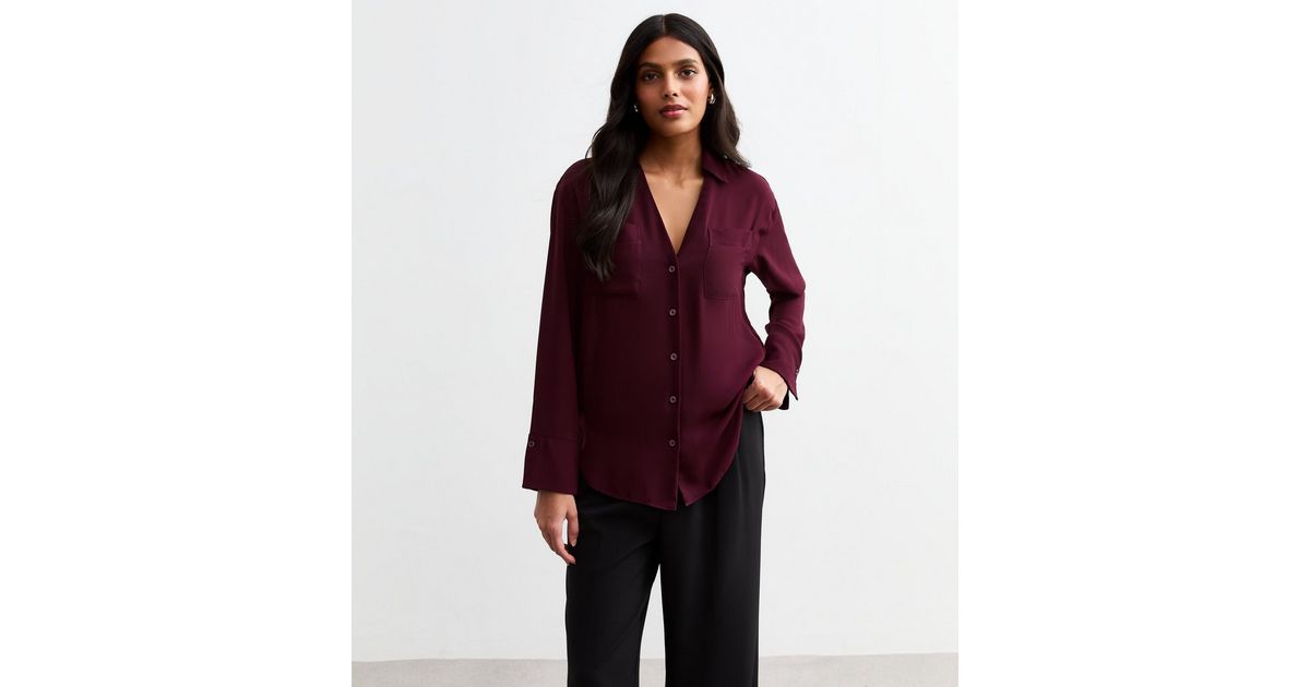 Burgundy Casual Long Sleeve Shirt 43955