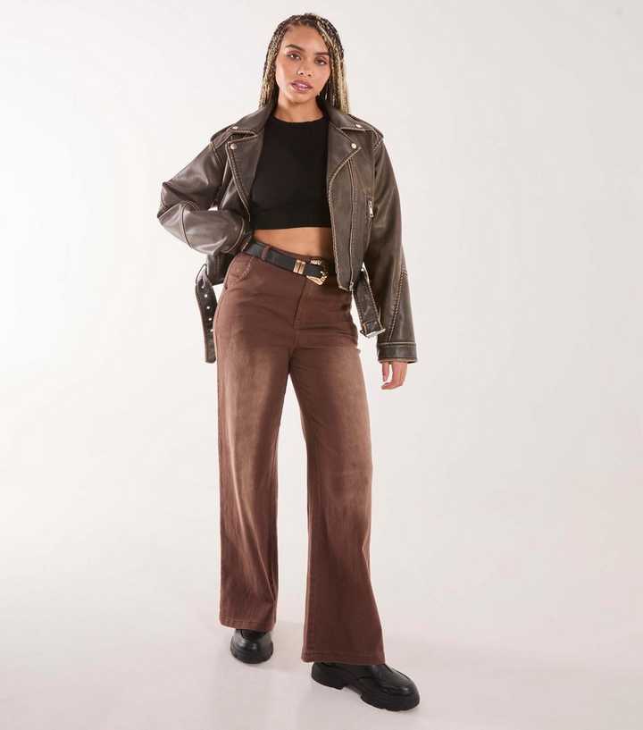 Pink Vanilla Washed Brown Straight Leg Denim Jeans