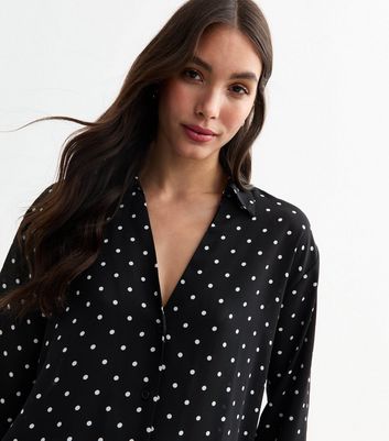 Black Polka Dot Shirt New Look