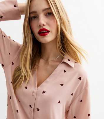 Pink Heart Print Crepe Shirt