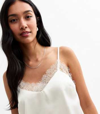 Off White Satin Lace Trim Cami Top