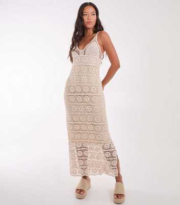 Pink Vanilla Stone Crochet-Pattern Maxi Dress