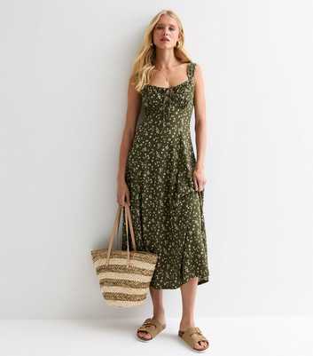 Green Floral-Print Midi Dress