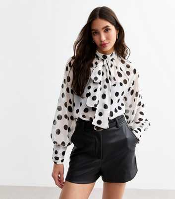 Black Polka Dot Chiffon Bow Collar Blouse