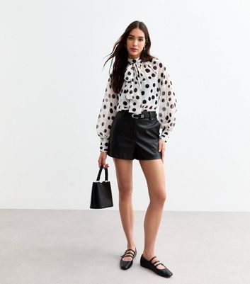 black and white polka dot chiffon blouse