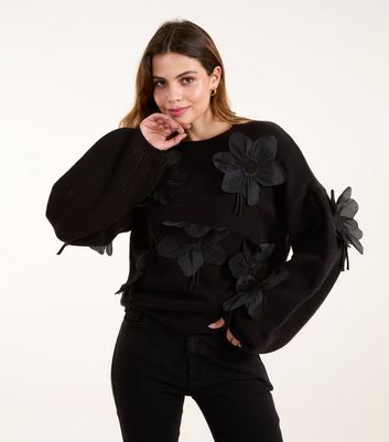 Blue Vanilla Black Applique Flower Jumper New Look