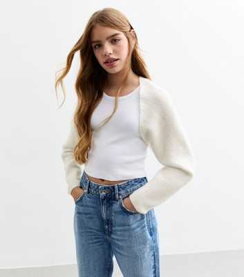 Girls Off White Ribbed Knit Shrug