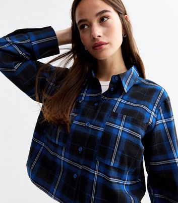 Blue Checked Cotton Crop Shirt | New Look