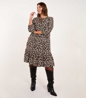 Blue Vanilla Curves Brown Leopard Smock Dress