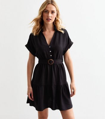 Black Belted Mini Shirt Dress