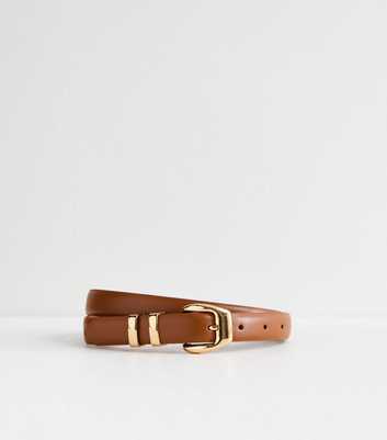 Tan Leather Look Skinny Belt 