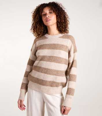 Blue Vanilla Cream Stripe Print Crew Neck Jumper