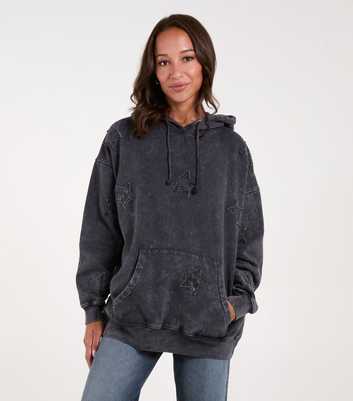 Blue Vanilla Grey Acid Wash Star Appliquéd Jersey Hoodie