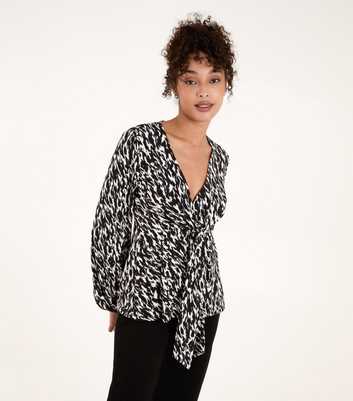 Blue Vanilla Black Smudge Print Wrap Top