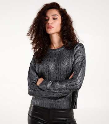 Blue Vanilla Black Metallic Cable Knit Jumper