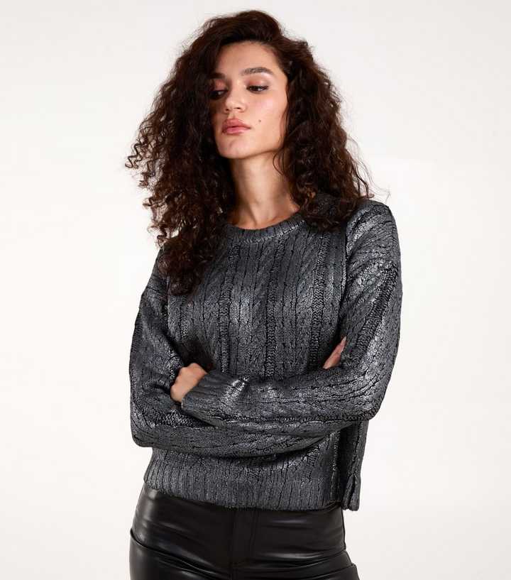 Blue Vanilla Black Metallic Cable Knit Jumper