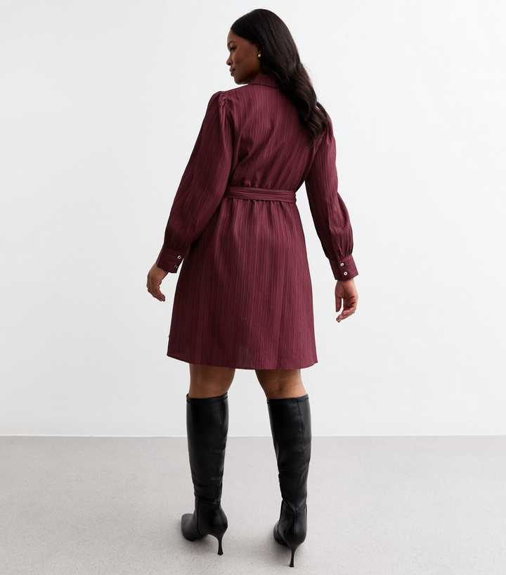Curve Burgundy Crinkled Shirt Dress