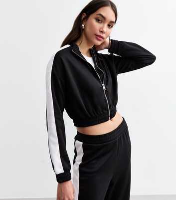 Black Side Stripe Crop Jacket