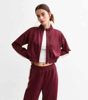 Burgundy Side Stripe Crop Jacket