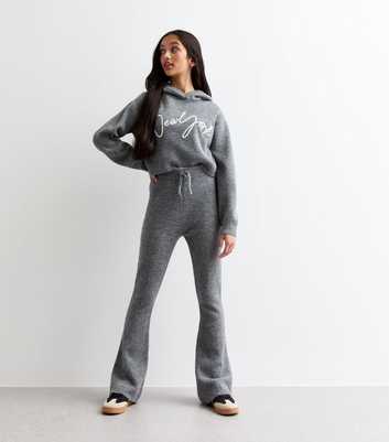 Girls Dark Grey Flared Knit Trousers