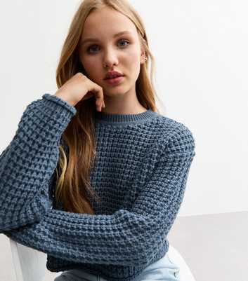 Girls Blue Waffle Jumper