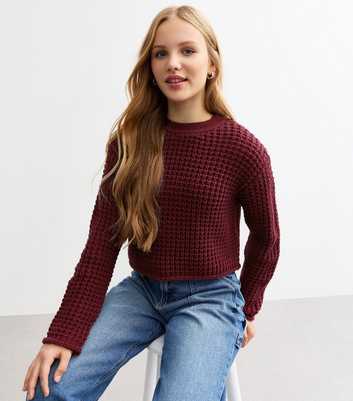 Girls Burgundy Waffle Jumper