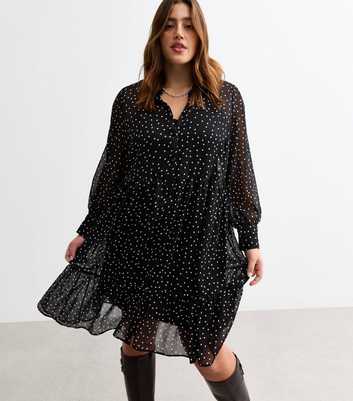 Curves Black Polka Dot Chiffon Dress