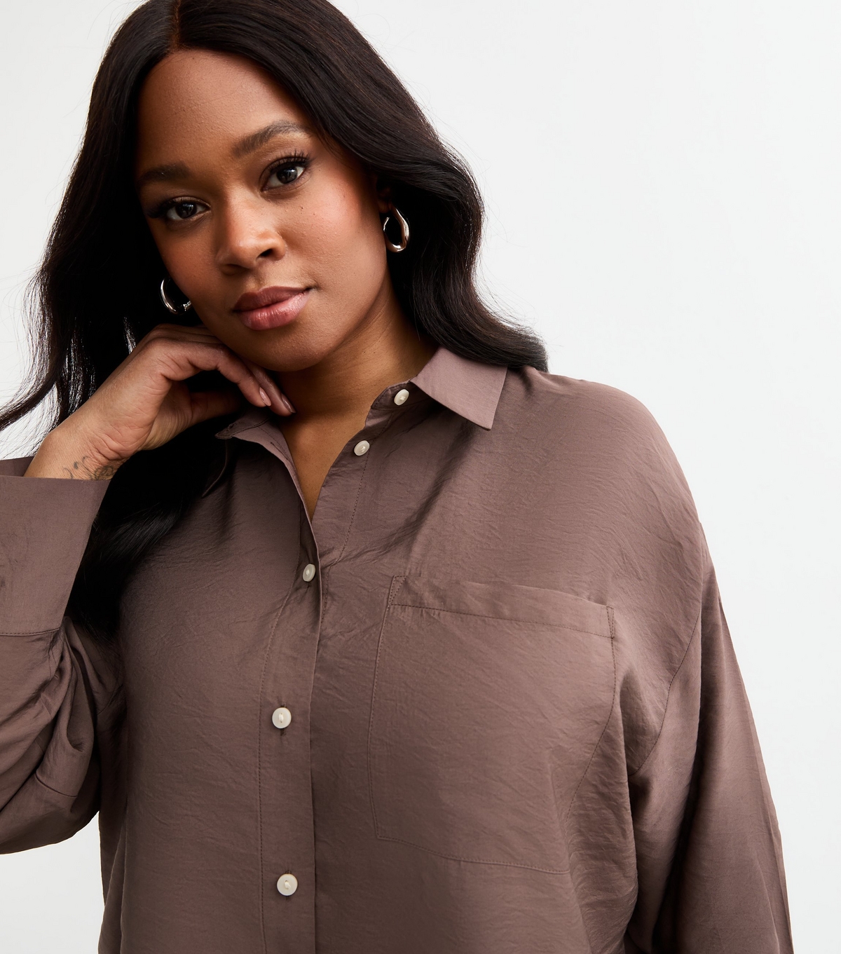 Women's Plus Size Brown Relaxed Shirt Curves New Look