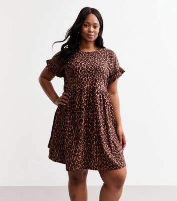 Curves Brown Leopard Print Mini Babydoll Dress New Look