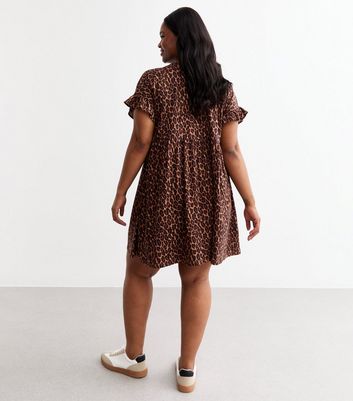 Curves Brown Leopard Print Mini Babydoll Dress New Look