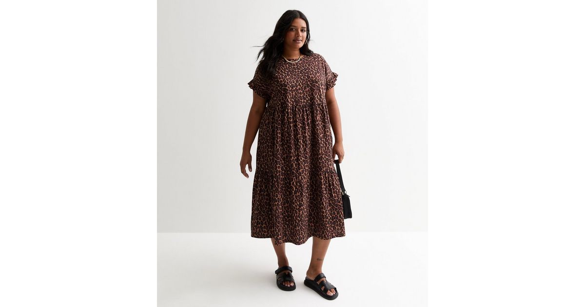 Curves Brown Leopard Print Midi Smock Dress | New Look