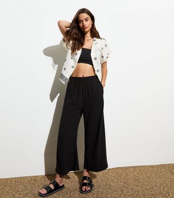 Black Elasticated Wide Leg Trousers New Look