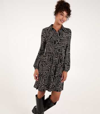 Blue Vanilla Black Line Print Mini Smock Dress